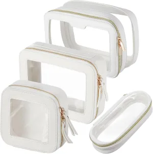 4 Pcs Leather Clear Makeup Bags Set for Women Travel Clear Cosmetic Case Toiletry Bags with Zipper Makeup Brush Case Waterproof Organizer Storage for Women Men Travel Accessories, 4 Sizes(White)