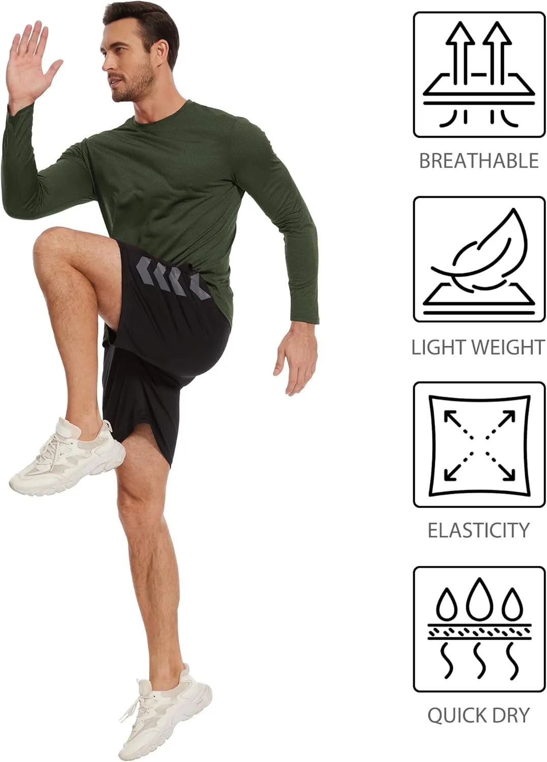 6 Pack Men's Long Sleeves Dry Fit Shirts, UPF 50  Rash Guard Swim SPF Fishing UV Sun Protection Shirts