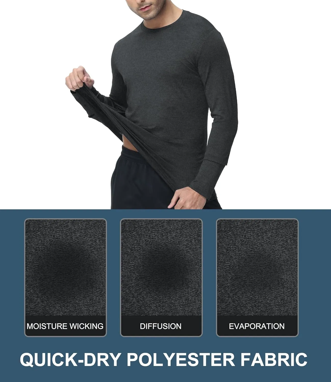 6 Pack Men's Long Sleeves Dry Fit Shirts, UPF 50  Rash Guard Swim SPF Fishing UV Sun Protection Shirts