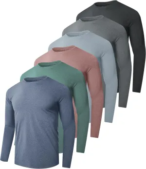 6 Pack Men's Long Sleeves Dry Fit Shirts, UPF 50  Rash Guard Swim SPF Fishing UV Sun Protection Shirts