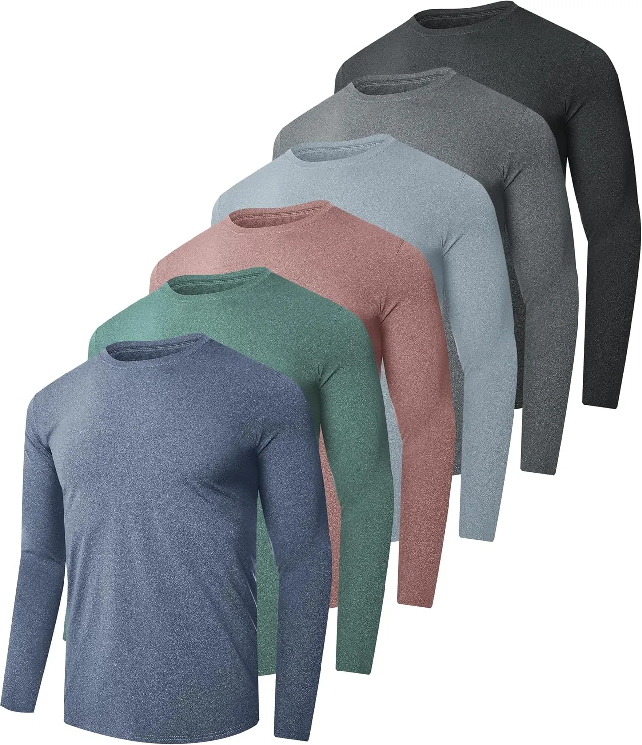 6 Pack Men's Long Sleeves Dry Fit Shirts, UPF 50  Rash Guard Swim SPF Fishing UV Sun Protection Shirts