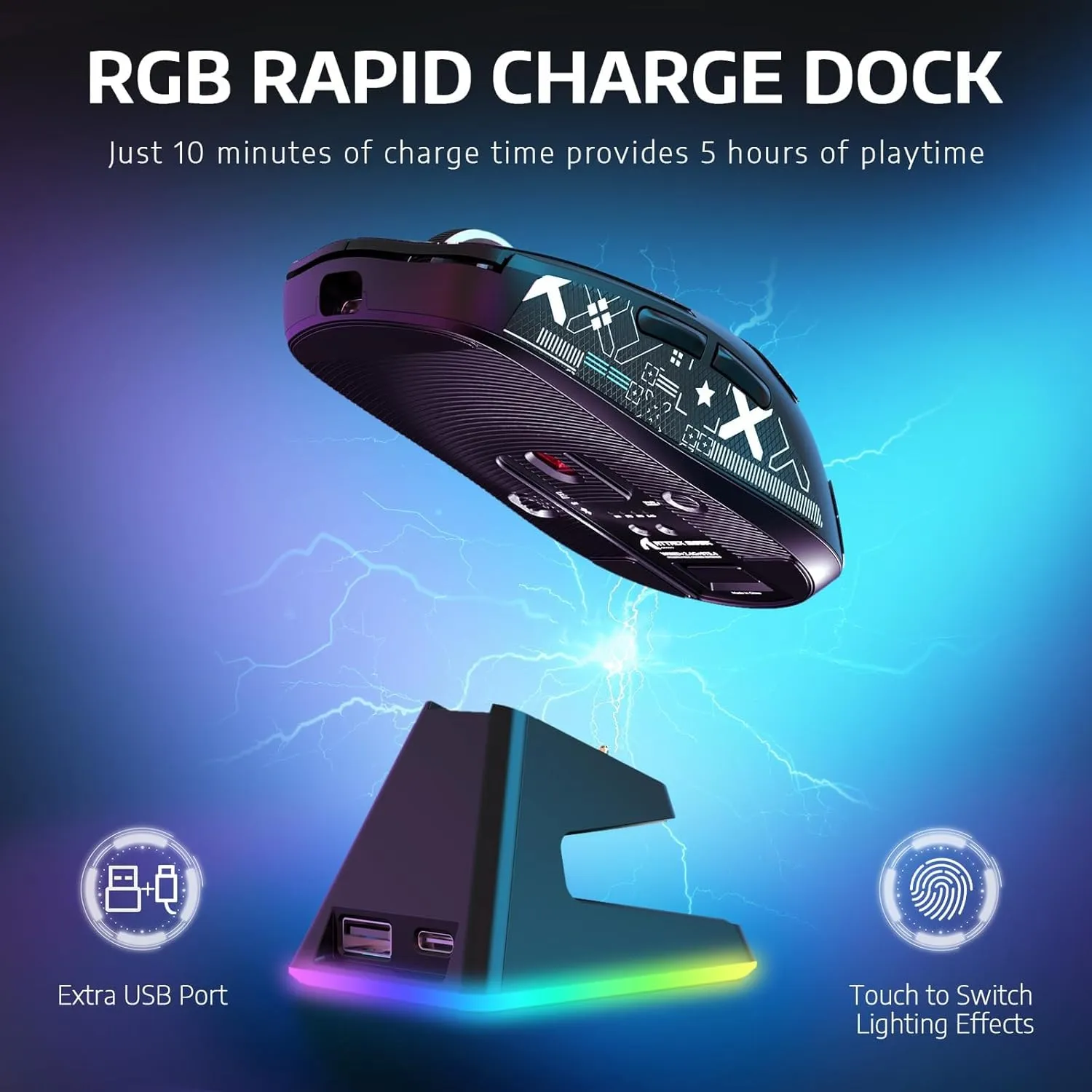 Attack Shark X6 Wireless Gaming Mouse,RGB Magnetic Charging Dock,49g Ultralight X3 Upgrade,Tri-Mode 2.4GHz/BT5.2/USB-C,PAW3395 Sensor 26KDPI,G502 Programmable Mice for Win/Mac - Black&Tape
