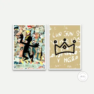 Basquiat Set Of 2 Prints INSTANT DOWNLOAD Art Prints, Jean Michel Basquiat Print, Urban Art Print, Graffiti Poster, Basquiat Wall Art, Basquiat Crown