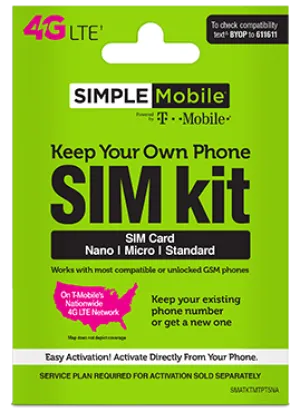 BYOP = Simple Mobile 14 Days = $20 Promo Unlimited Talk, Text, Int'l Text & 2 GB Data   Intl Talk   Sim Card  New Number