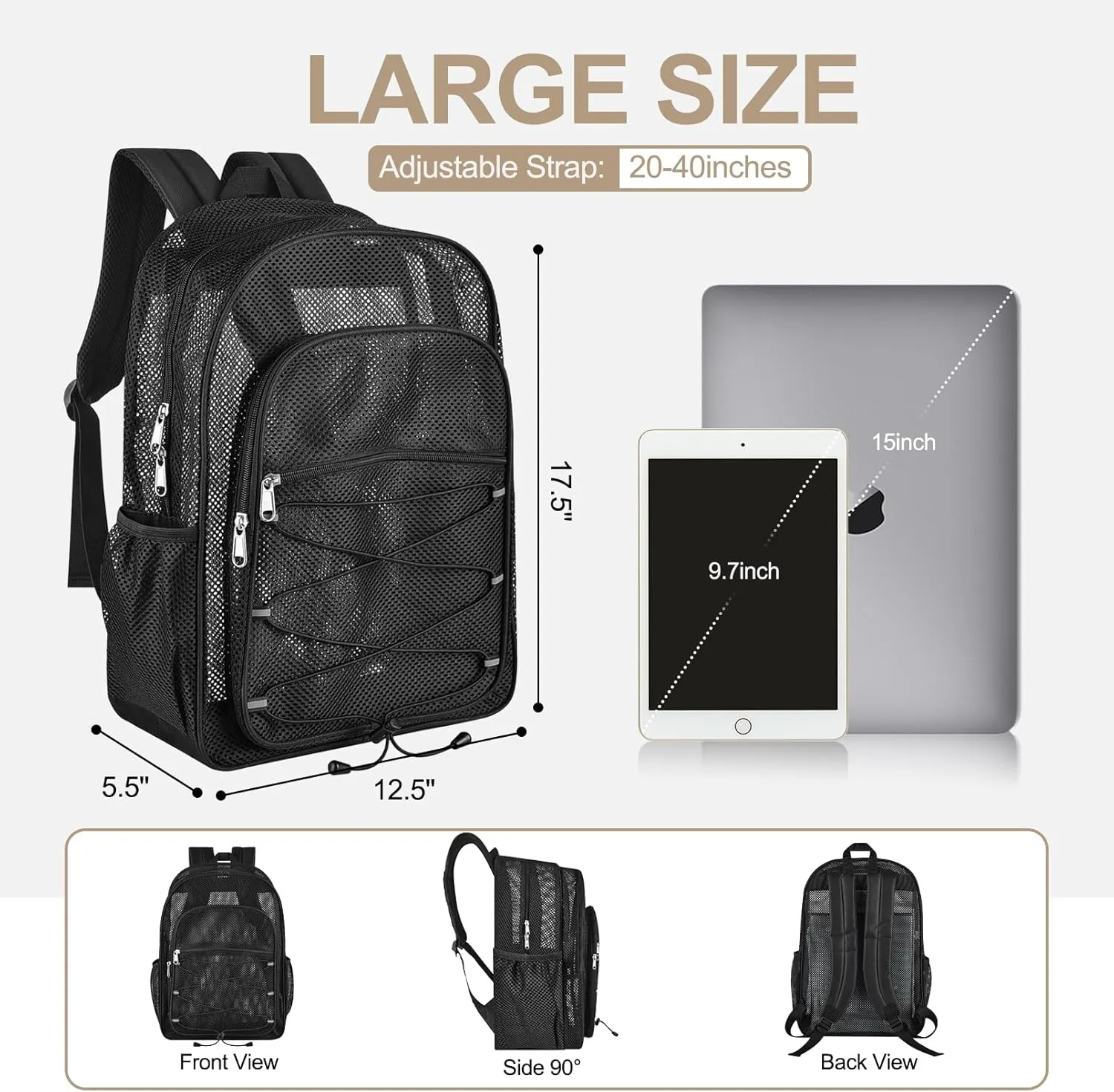 Heavy Duty Mesh Backpacks for Adults, Mesh School Bags for Boys and Girls, See Through School Bags with Adjustable Straps for Swimming, Fitness, Sports, Carry Portable Oxygen Concentrators