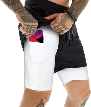 OEBLD Mens Athletic Shorts 2-in-1 Gym Workout Running 7'' Shorts with Towel Loop