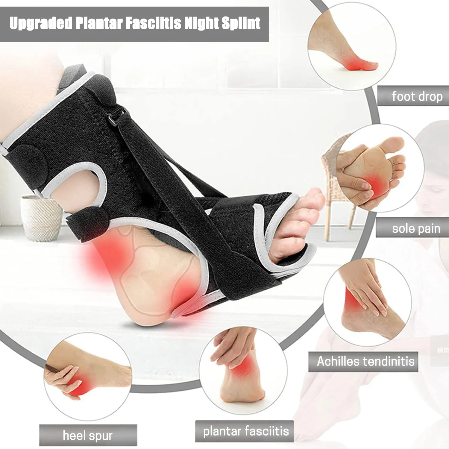 Plantar Fasciitis Night Splint: 2025 Adjustable Upgraded Planters Facetious Relief Brace Plantar Fasciitis Relief Achilles Tendonitis Night Splint for Plantar Fasciitis(black-A)