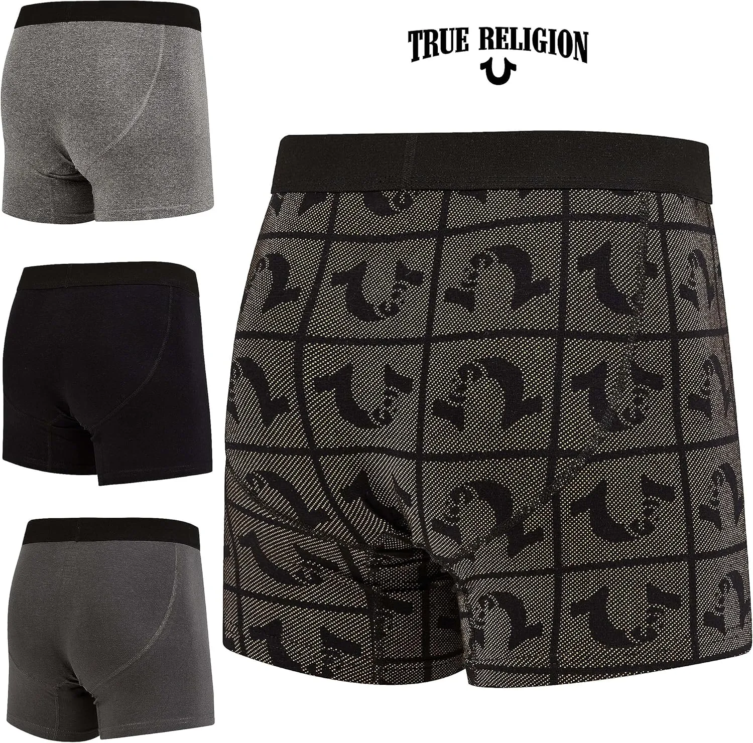 True Religion Mens Boxer Briefs Cotton Stretch Underwear for Men Pack of 4