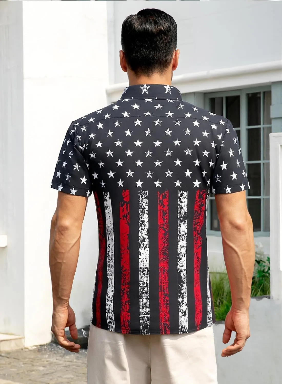 uideazone Mens 4th of July American Flag Patriotic Shirt USA Short Sleeve Button Up Independence Day Shirt M-XXL