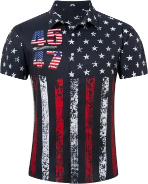 uideazone Mens 4th of July American Flag Patriotic Shirt USA Short Sleeve Button Up Independence Day Shirt M-XXL